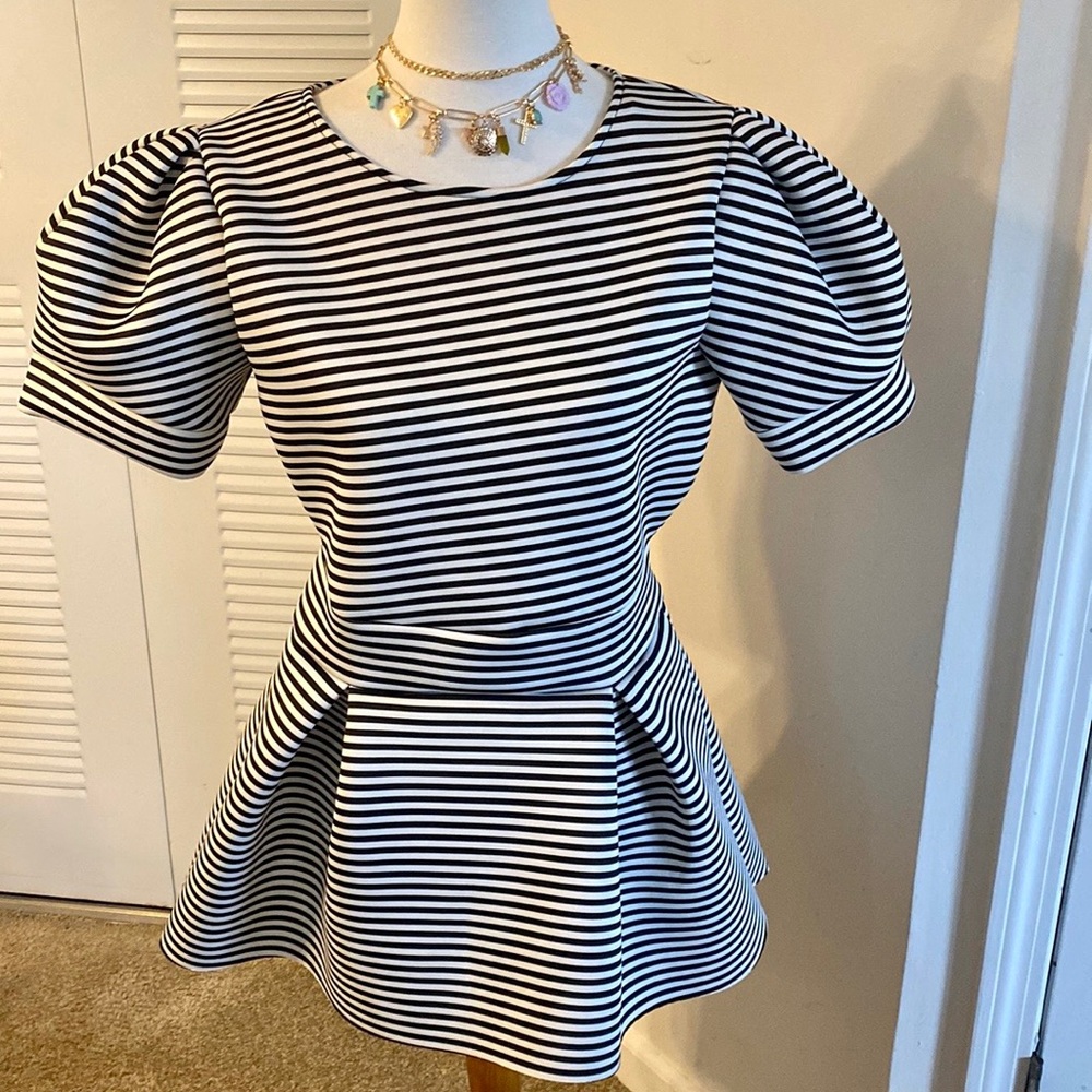 Puff Sleeve Striped Flare Top